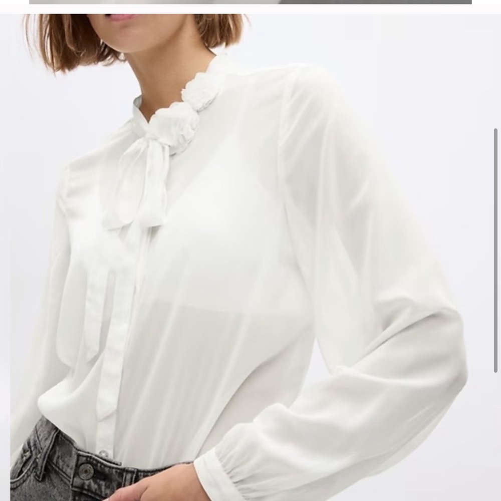 NWT GAP White Sheer Tie-Neck Shirt